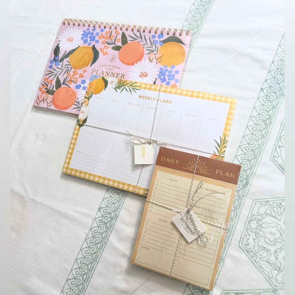 NWT Elūm Designs Stationery Planning Trio Set - Citrus Florals - Set of 3